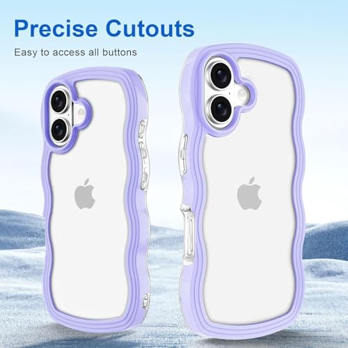 Image of GoldKart iPhone 17 Case Wavy Edge Clear Back Design, Anti-Slip Grip Cute Wave Curly Frame Shape Shockproof Soft TPU & Hard PC Bumper Protective Phone Case Cover for Women Girls - Purple