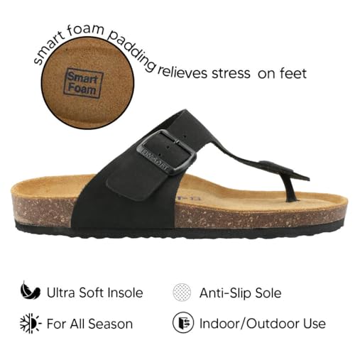 Image of 100% Genuine Leather Men's Sandals - Comfortable Cushioned Smart Foam Footbed, Slip-On Slides for Casual Summer Wear, Adjustable Fit, Durable Non-Slip Sole
