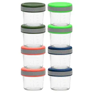 Tronco Glass Food Storage Jars with Lids (4 oz, 8-Pack) – Baby Food, Breast Milk, Snacks, Puree, Reusable Small Containers for Meal Prep & Spice Storage, Freezer, Microwave, Dishwasher Safe