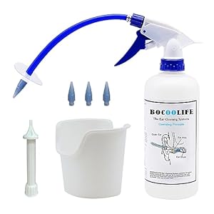 BOCOOLIFE Ear Wax Removal Kit, Ear Irrigation Flushing System Wax Cleaner Washer, Ear Flush Flusher Ear Cleaning Safe Wash and Effective Way Easy Washout Ear Build Up Wax, Ear Basin, 3 Ear Tips