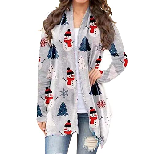 YUANMAO Abrigo de Navidad Impresión Colorida Festive Casual New Year Chaqueta para uso diario Mujeres Abrigo Muñeco de nieve para fiestas Gris Cover