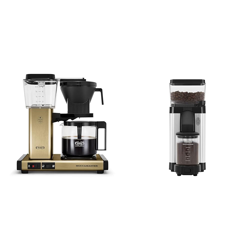 Technivorm Moccamaster 53936 KBGV 10-Cup Coffee Maker Brushed Brass, 40 Ounce, 1.25l & 49520 KM5 Burr Coffee c, Polished Silver
