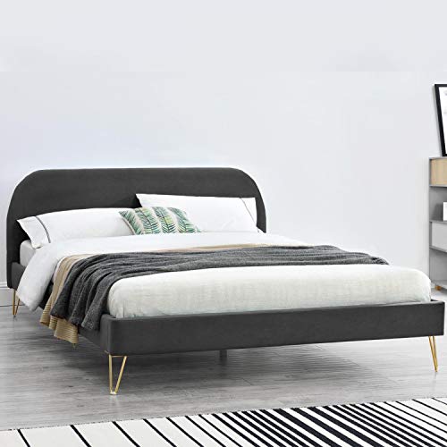 CONCEPT USINE - Lit Phoenix Double en Velours Gris avec Sommier à Lattes 2 Places Intégrés - Couchage 140 x 190 cm - Cadre de Lit Scandinave Tendance 2...