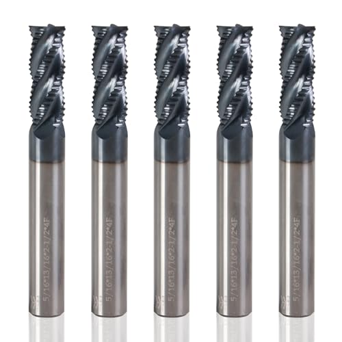 Image of 5 /16 inch Carbide Roughing End Mil, 4 Flute Micro Grain Carbide Mill Bits, for Alloy Steels /Hardened Steels Micro Grain Carbide End Mill, 5 Pieces