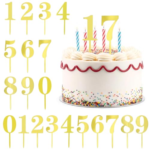 20 piezas número Cake Topper números 0 – 9 cumpleaños decoración para tartas cupcake, 15 cm material acrílico adecuado para fiestas de cumpleaños de todas las edades