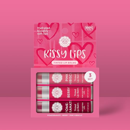Tinted Lip Balm Set: All-Natural Shea Butter, Beeswax, Coconut Oil, Vitamin E Infused Lip Moisturizer Care Treatment (3 Pack, Kissy Lips) image 5