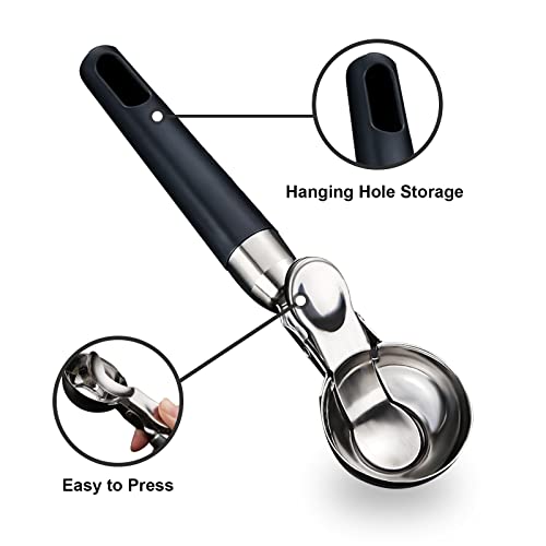 Ice Cream Scoop With Trigger, Stainless Steel Ice Cream Scooper With Non-Slip Effortless Handle, Dishwasher Safe Cookie Scoop For Baking, Ice Cream, Fruit, Meat Ball #TOP2