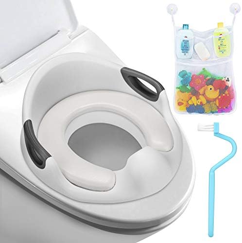 FITNATE Potty Training Seat Fits Round Potty Training Seat U&Oval Toilets with Cushion Handle & Anti-Slip Backrest, Bath Toy Organizer for Boys, Girls, Babies & Toddlers