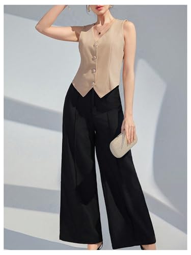 OYOANGLE Women's Suit Vest V Neck Sleeveless Button Down Work Dressy Business Casual Top4
