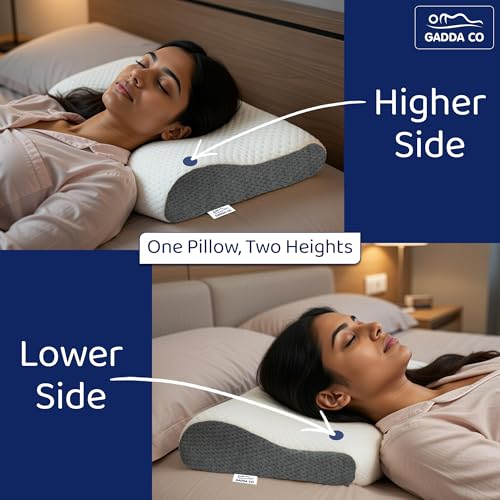 Image of GADDA CO Memory Foam Cervical Neck Pillow for Neck & Shoulder Pain -Orthopedic Pillow for Sleeping, Posture & Spinal Alignment, Pain Relief, Size-19.5x11x3.5 in, White & Grey Jacquard, 2-Year Warranty