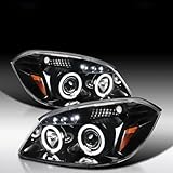 Autozensation Compatible with 2005-2010 Chevy Cobalt, 2007-2009 Pontiac G5, 2005-2006 Pontiac Pursuit, Left + Right Pair Headlamps Assembly, Jet Black LED Projector Headlights