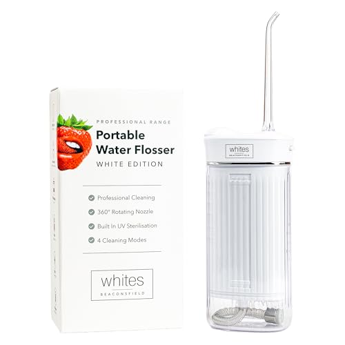 Whites Beaconsfield Hydropulseur dentaire — Irrigateur buccal portable et étanche pour dents et gencives, nettoyeur de dents à jet d'eau, 4 modes pour un nettoyage sensible et en profondeur, design de