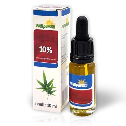 Wellpursan Hanföl 10% (10ml) – Hochwertiges Hanföl für Wohlbefinden & Entspannung – vegan & natürlich - Niederländisches Qualitätsprodukt auf Olivenöl Basis - Natürlich & Vegan