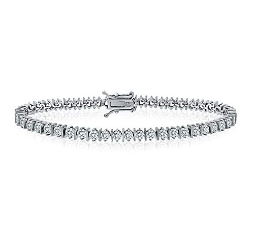 Sea of Ice 925 Sterling Silver 3mm Round-Cut CZ Cubic Zirconia Bar Tennis Bracelet, 7.25