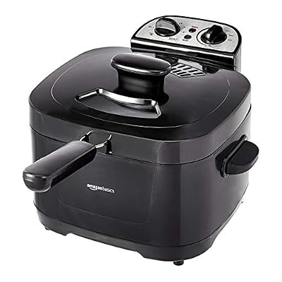 Amazon Basics 2.1-Qt (2.0L) Electric Deep Fryer with 8-Cup Oil Capacity, Adjustable Temperature Control, Timer, Easy Draining Removable Basket, Viewing Window, 1500W, Black
