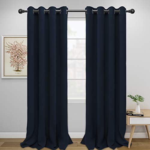 Image of Easy-Going Blackout Curtains for Bedroom, Solid Thermal Insulated Grommet and Noise Reduction Window Drapes, Room Darkening Curtains for Living Room, 2 Panels (52x96 in,Navy)