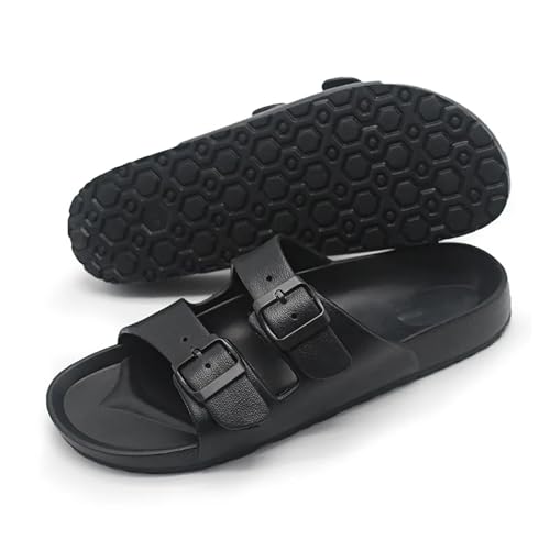 DYYEUAVT Ciabatte da Uomo con Doppio Bottone Regolabile in Materiale Eva, Pantofole Casual da Bagno for Interni ed Esterni(Black,43)