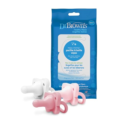 Image of Dr. Brown's HappyPaci 100% Silicone Pacifier 0-6m, BPA Free, White, Pink, Light Pink, 3 Pack and Pacifier and Bottle Wipes, 40 Count