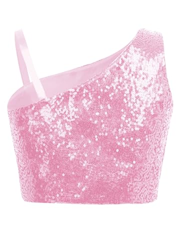 renvena Girls Sequin Crop Top Kids Off Shoulder Sparkly Pageant Prom Party Glitter Tank Tops2