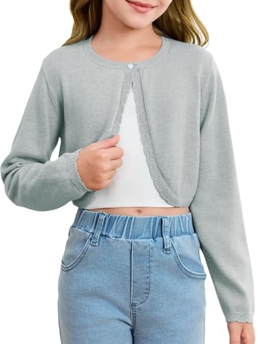 La Mejor Lista de Cárdigans para Niña los más solicitados. 45 Cárdigan de manga larga para niñas, suéter de punto con botones para niños, Gris, 13-14 Años