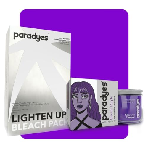 Image of Paradyes Semi-permanent Electric Purple DIY Conditioner Based Hair Colour 120 gm and Lighten Up! Bleach Pack 30 Vol. for all Hair Types