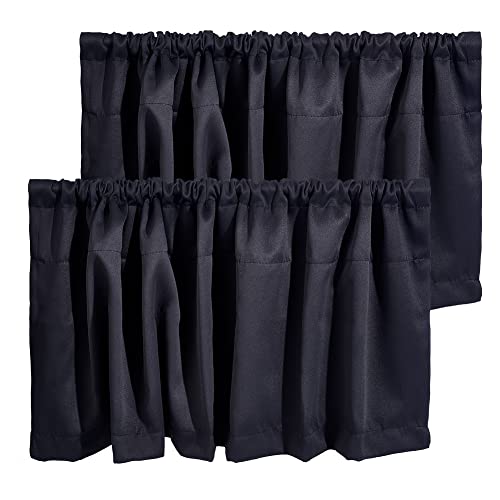 OLYCRAFT 2 Panels Black Blackout Valances Half Window Curtain Small Window Rod Pocket Kitchen Valances Short Winow Valance Curtain for Kitchen Living Room Bedroom - 132x45.7x0.6cm