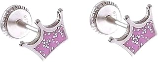 Pendientes plata Ley 925m niña 6 mm. forma corona esmaltada color rosa