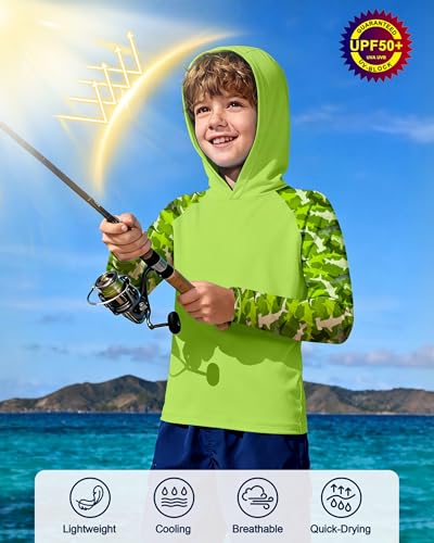 Image of Boys Rash Guard Swim Hoodie, Kids Long Sleeve Sun Fishing Shirts
