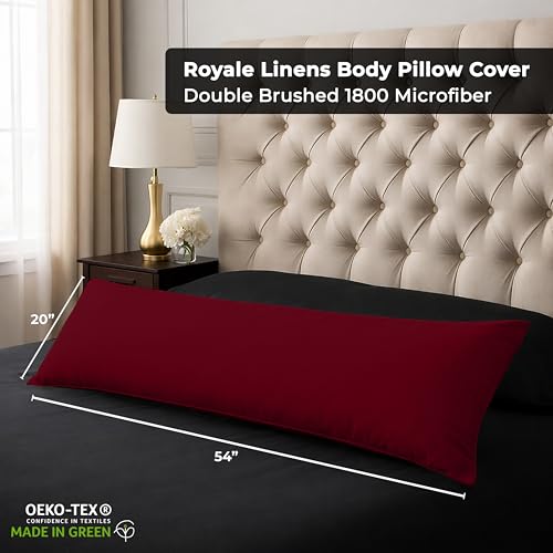 Image of ROYALE LINENS Body Pillow Cover - Double Brushed 1800 Microfiber - 20 inchx54 inch with Hidden Zipper Closure - Wrinkle & Fade Resistant - Super Soft Body Pillowcase 2 Pack (Burgundy, Pack of 2)