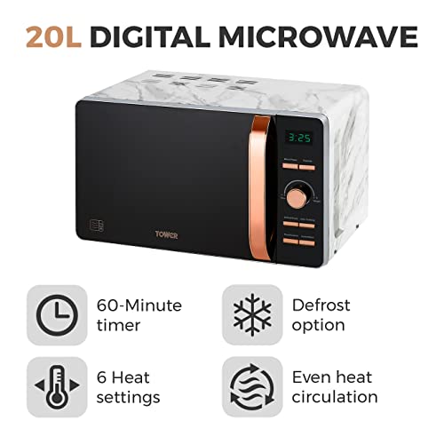 Tower-T24021WMRG-Digital-Microwave-with-60-Minute-Timer-and-8-Autocook-Settings-20L-800W-White-Marble-and-Rose-Gold