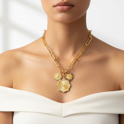 Chunky Charm heart Necklace for Women Trendy, 18K Real Gold Electroplated Heart Choker Pendant, Thick Chain Necklace, Luxury Style Neutral Necklace for Women Jewelry Gifts2