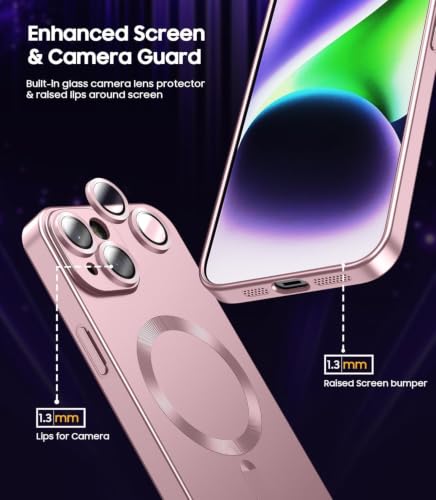 Image of DIZORO Magnetic Case for iPhone 14 Plus Cover [Compatible with MagSafe][Built-in Camera Lens Protector] Slim Soft Silicone Bumper Shockproof Metallic Luster Back Cover Phone Cases (Pink)