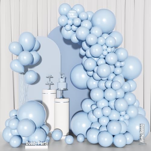 Image of Ouddy Party 129Pcs Light Blue Balloons Arch Garland Kit 18 12 10 5 Inch | Different Sizes 6Pcs 18 inch Pastel Baby Blue Latex Balloons for Birthday Bridal Baby Shower Party Decorations