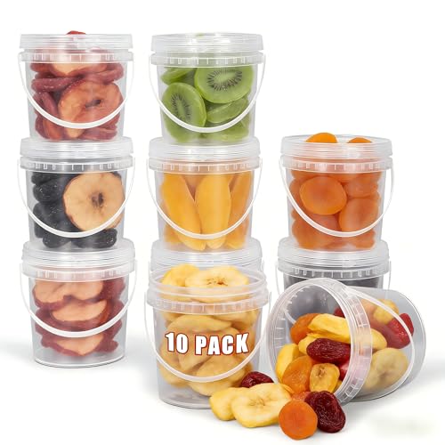Airtight Clear Plastic Bucket with Lid Ice Buckets for Parties Reusable Ice Cream Tub with Handle Food Storage Container Food Grade Freezer and Microwave Safe for Sauce Soup (16 OZ/500 ML)