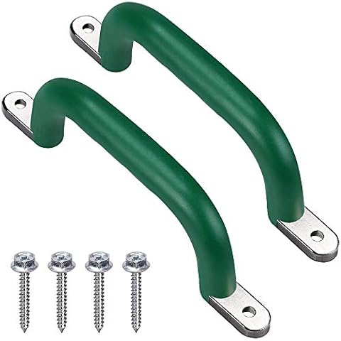 SELEWARE Safety Playground Handles, Metal Kids Climbing Frame Handles, 24.5cm Grab Handle Bars Hand Grips for Kids Swing Set Playset Climbing Frame Tree Play House Handles (Green, Set of 2) Cover