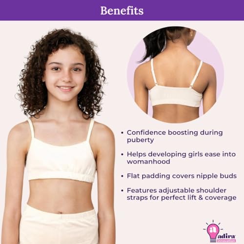 Image of ADIRA | Beginners Bra for Girls 13-14 Years | Flat Padding for Nipple Coverage | Comfortable Strecthy Cotton | Comfy-Breathable Beginners Bra & Super Soft Material | Pack of 3