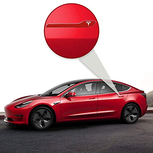 Image of IPG Compatible for Model 3 / Model Y /Juniper Door Handle Decal Sticker Wrap Kit (Set of 4) with Tesla Logo Personalize Your Tesla (Pearl Red Multi-Coat)