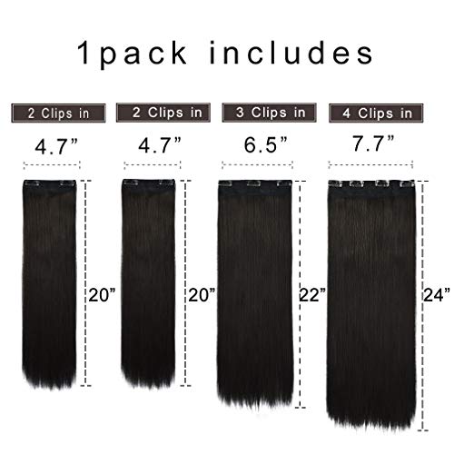REECHO Multi-Length 20" 22" 24" Long Straight 4 PCS Set Thick Clip in on Hair Extensions Black Brown - Image 3