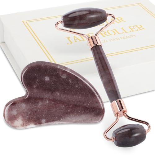 XYZBSTAR Jade Roller for Face, Facial Roller Massager Skin Care Tool, Gua Sha Facial Tools for Face, Neck, Eyes, Reduce Puffiness of The Skin(Purple)