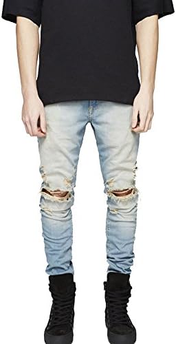 Slim Fit Distressed Jeans Ripped Denim 