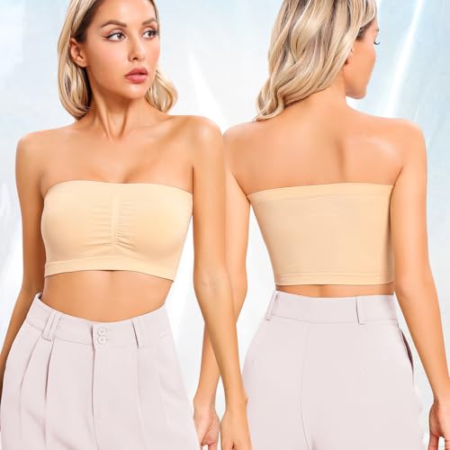 Image of Strapless Bras for Women Bandeau Bra Wireless Seamless Bandeau Top Comfort Padded Tube Top Bra