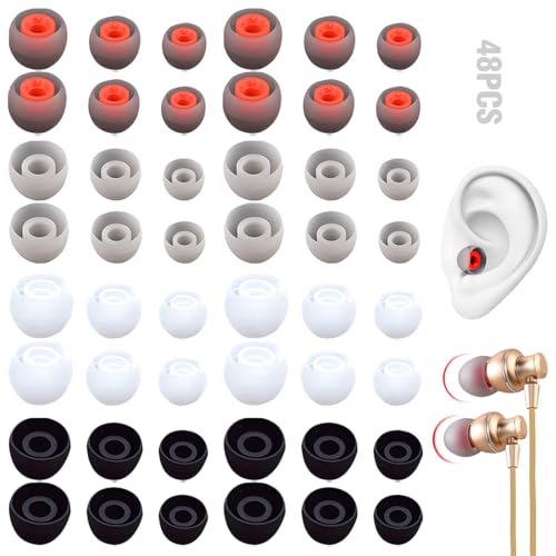 48 Piezas de Tapones para los Oídos de Repuesto de Silicona, Almohadillas para Auriculares, Compatibles con la Mayoría de los Auriculares Internos, 4 Colores, 3 Tamaños (11/12/13 mm)