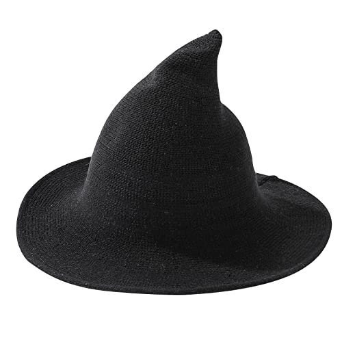 Mookiraer Halloween Witch Cosplay Hat for Women Wide Brim Foldable Pointed Cap for Halloween Party Wizard Hat Costumes Accessory (Black)