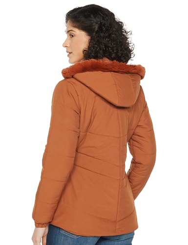 Image of Qube By Fort Collins Women's Medium-Length Bomber Jacket with Detachable Hood Stylish Winterwear for All-Day Comfort |Material: Nylon