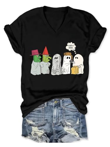 Halloween I got a Rock Ghost Print Retro V-Neck T-Shirt for Men, Short Sleeve Casual Tee, Soft Cotton Vintage Graphic Top