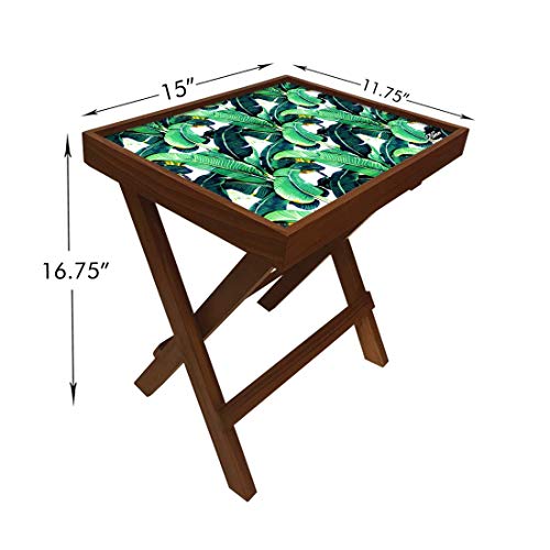 Image of Nutcase Designer Teak Wood Side Table Folding Wooden Bedside Coffee Outdoor Picnic Table - Martinique Banana Leaf