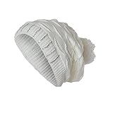 Mit Bommel und Strasssteine Fashion STRICKMÜTZE mit Strass Bommel MÜTZE Wintermütze Long Beanie Winter (Weiss)