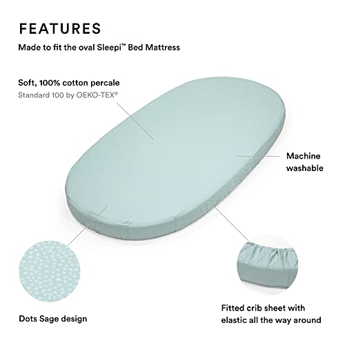 Stokke Sleepi Fitted Sheet, Dots Sage - Soft Sheets For Sweet Dreams - Made For Stokke Sleepi Crib/Bed - 100% Fine Cotton Percale - Washable #TOP1