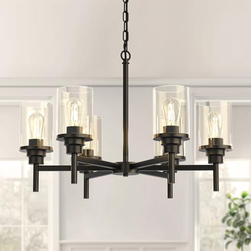 DORESshop 6-Light Black Farmhouse Chandeliers for Dining Room, Adjustable Height