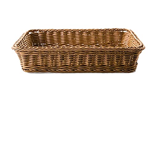 Basedidea Rectangle Bread Basket Rattan Storage Basket Food Fruit Vegetable Serving Basket Supermarket Restaurant Display Tray (20x30x7cm)